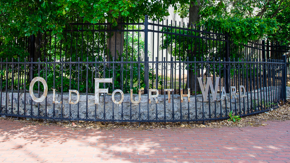 Old Fourth Ward lettering on Iron Rail Fence in Atlanta
